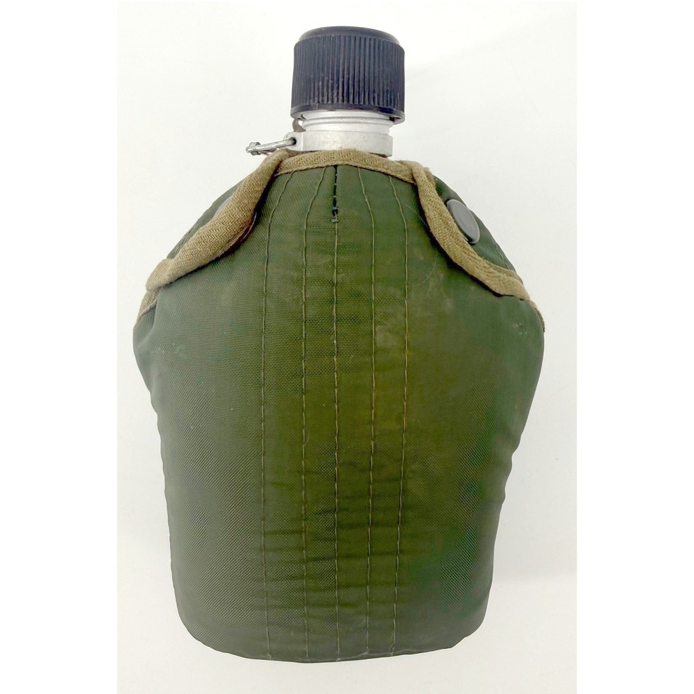 Vintage Military Style Aluminum Canteen Olive Drab Nylon Cover Made in Japan